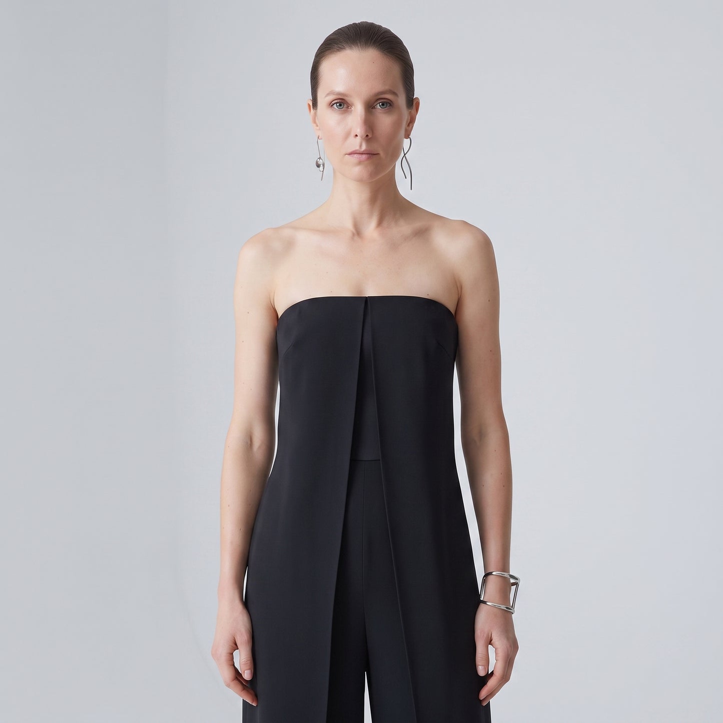 Structured Strapless Architectural Jumpsuit