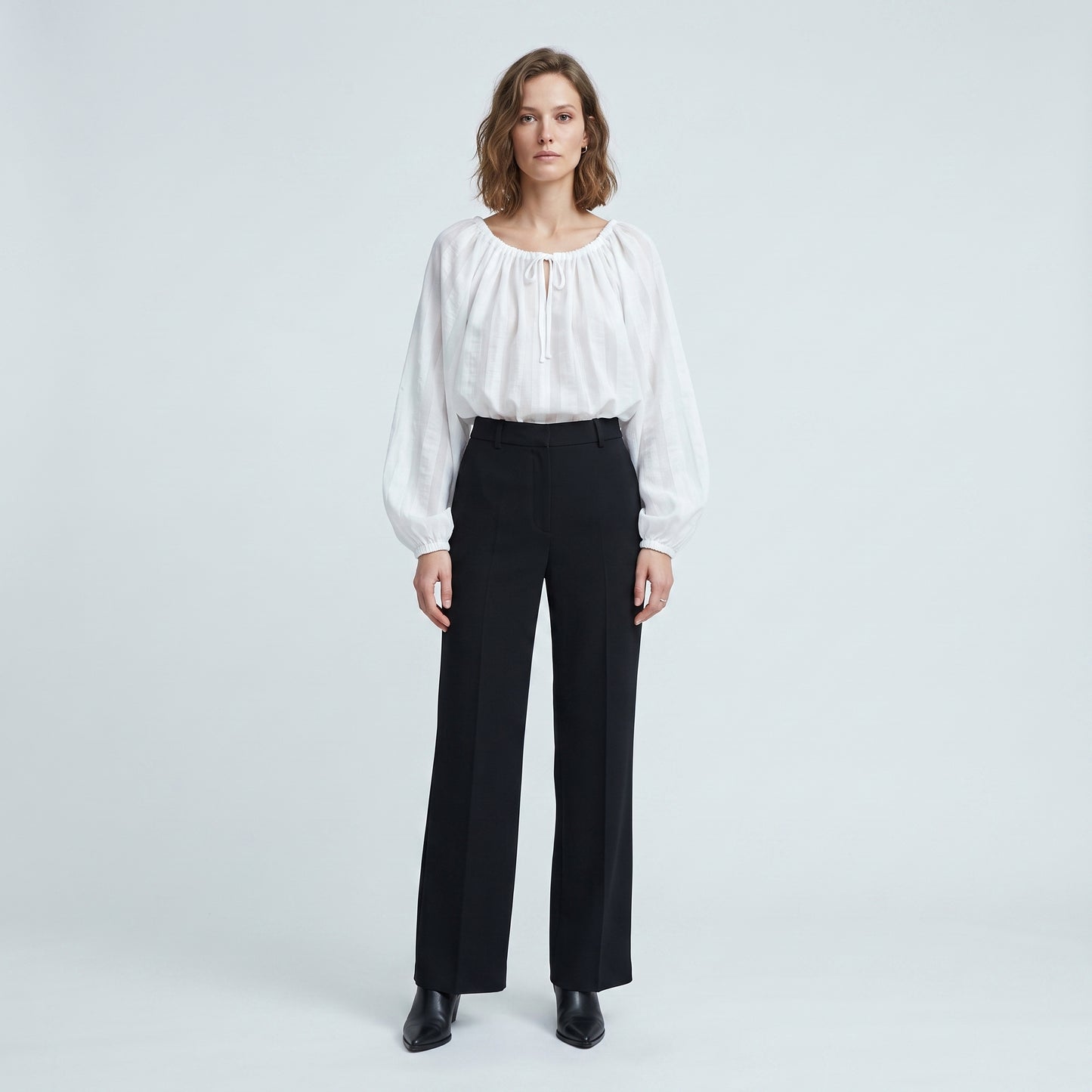 Airy White Gathered Blouse