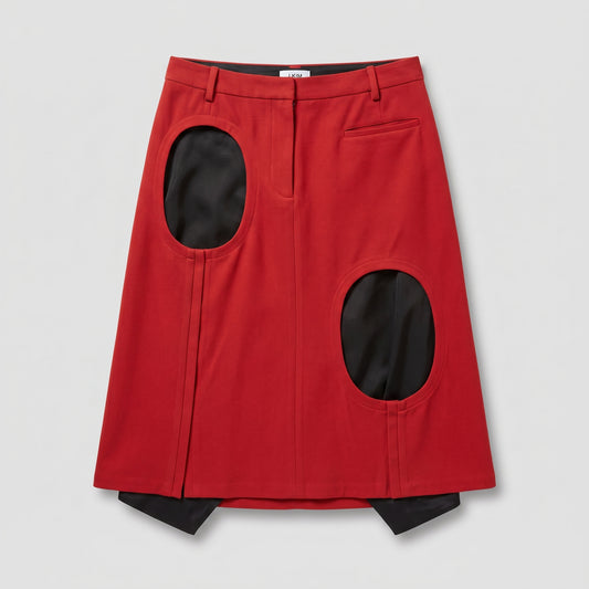 Red Cutout Tailored Midi Skirt