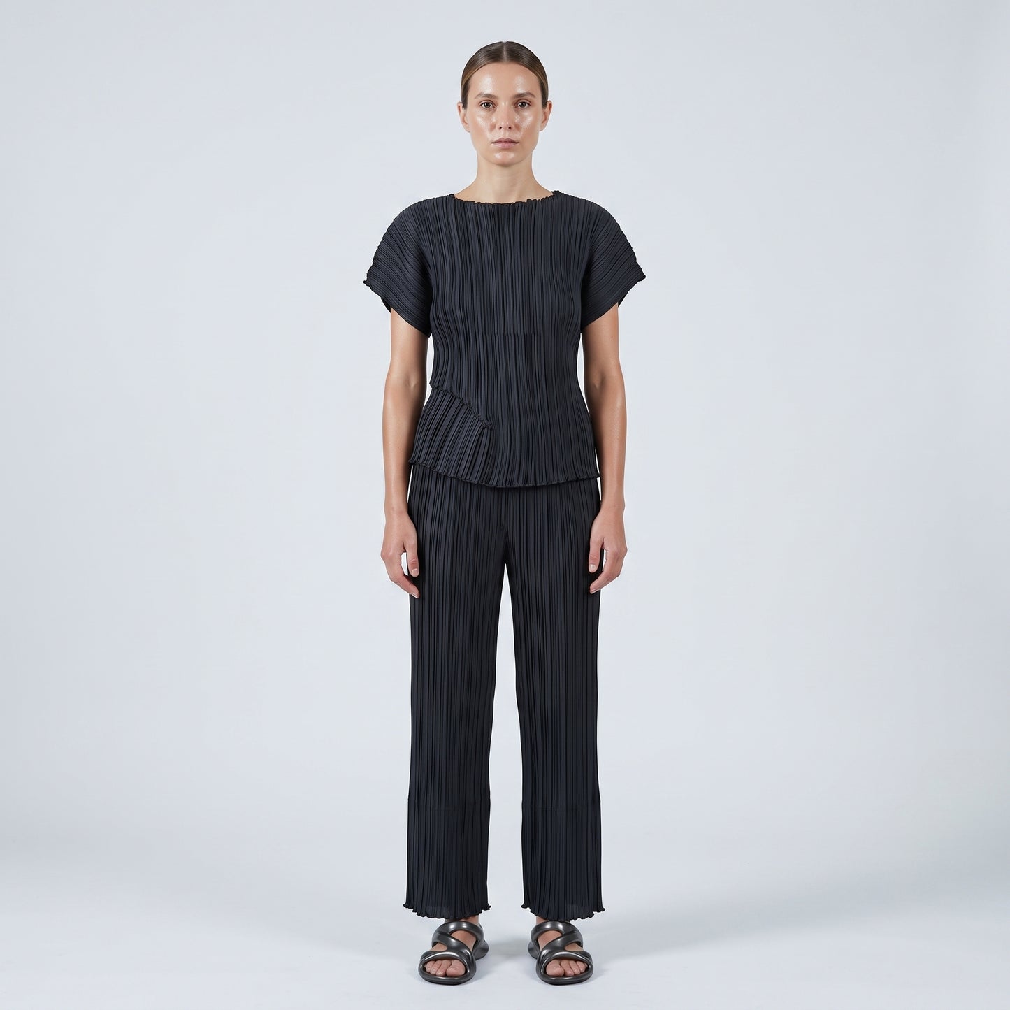 Pleated Asymmetric Black Top