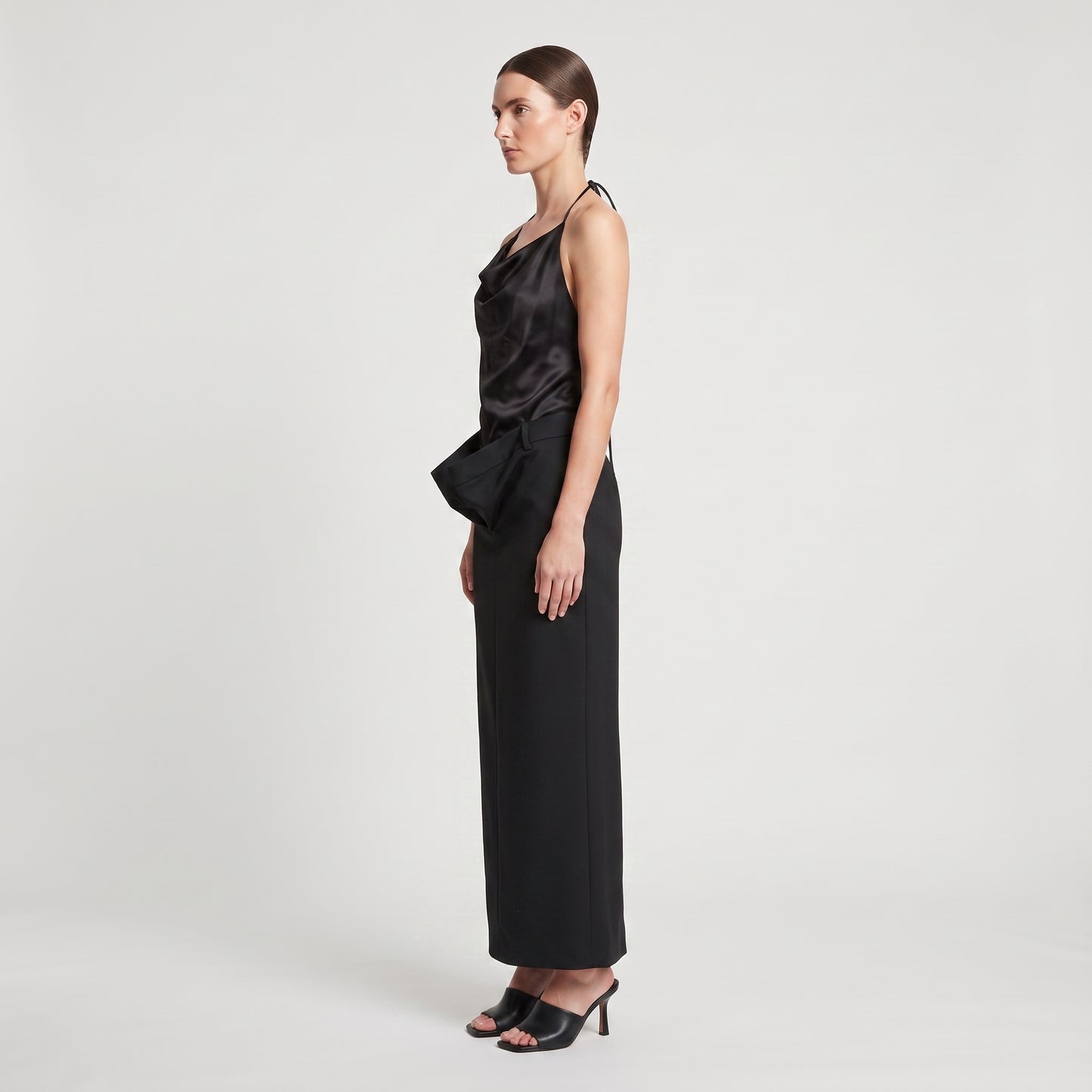 Satin Halter Tailored Midi Dress