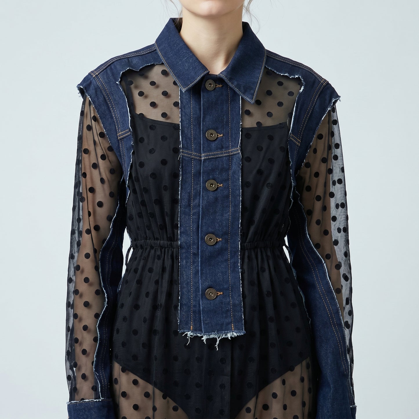 Sheer Polka Dot Denim Dress