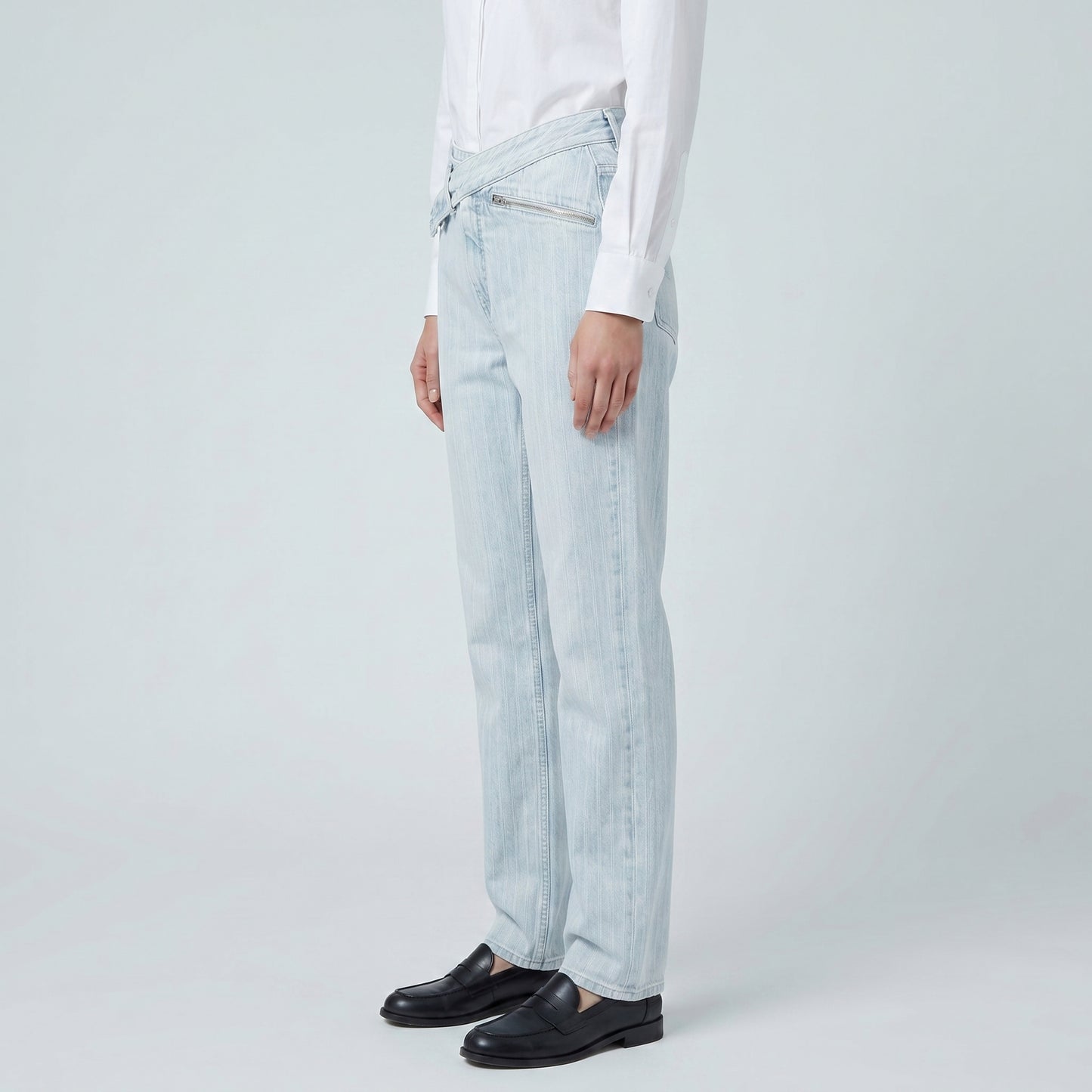 Asymmetric Light Wash Denim Jeans