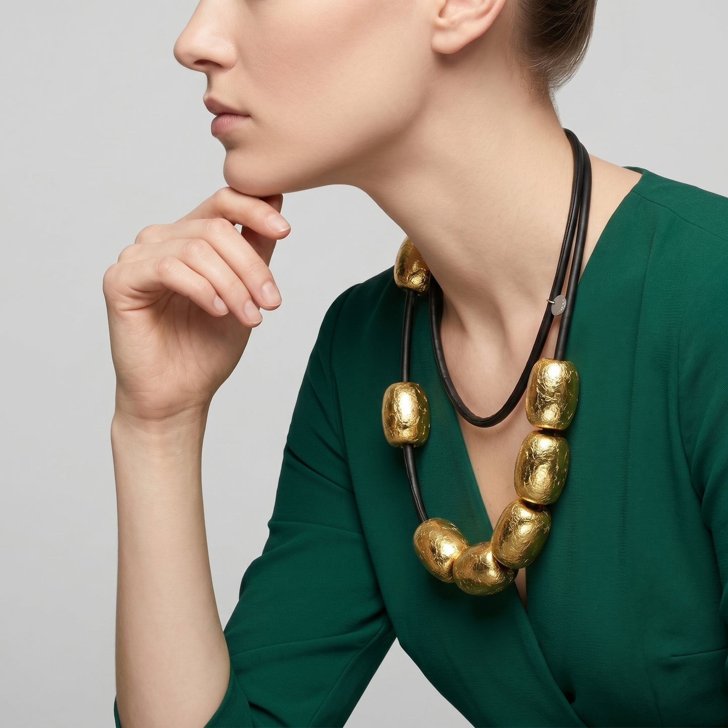 Sculptural Gold Bead Statement Necklace