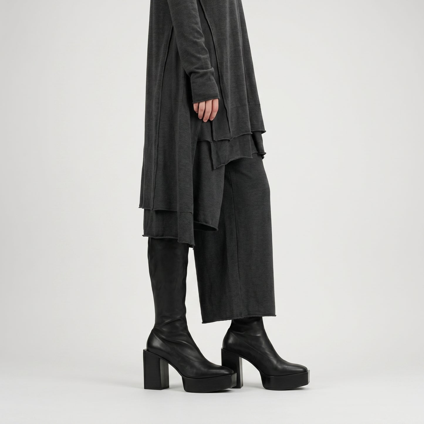 Sleek Leather Platform Knee Boots