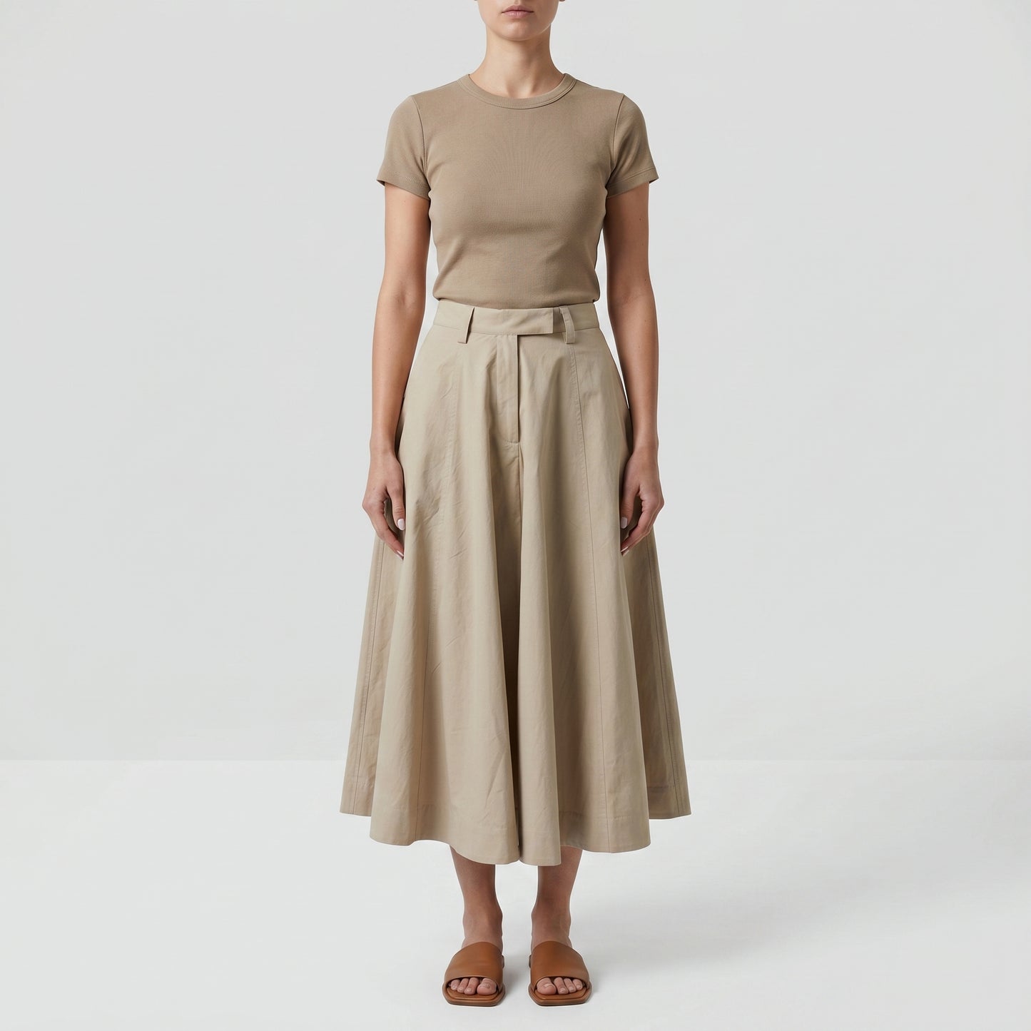 Tailored Beige A-Line Skirt