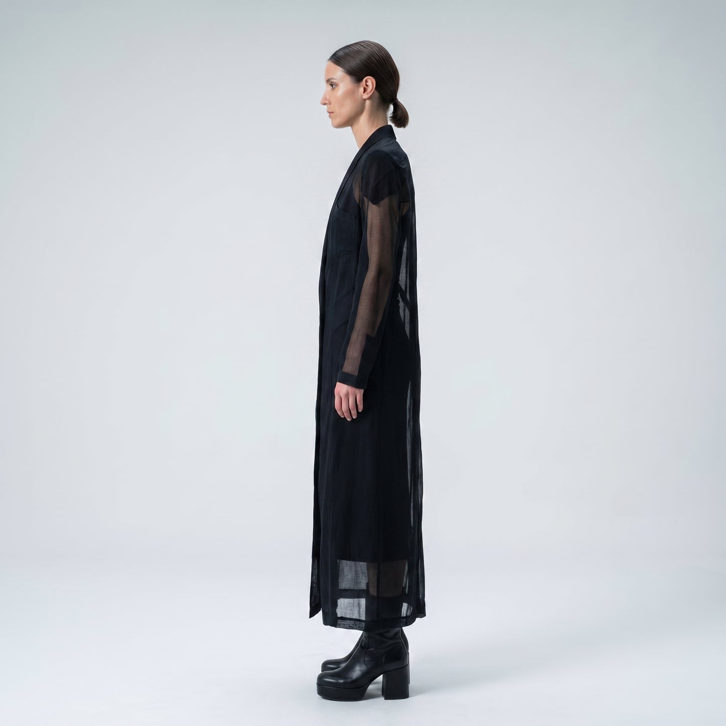 Sheer Panel Tailored Long Coat