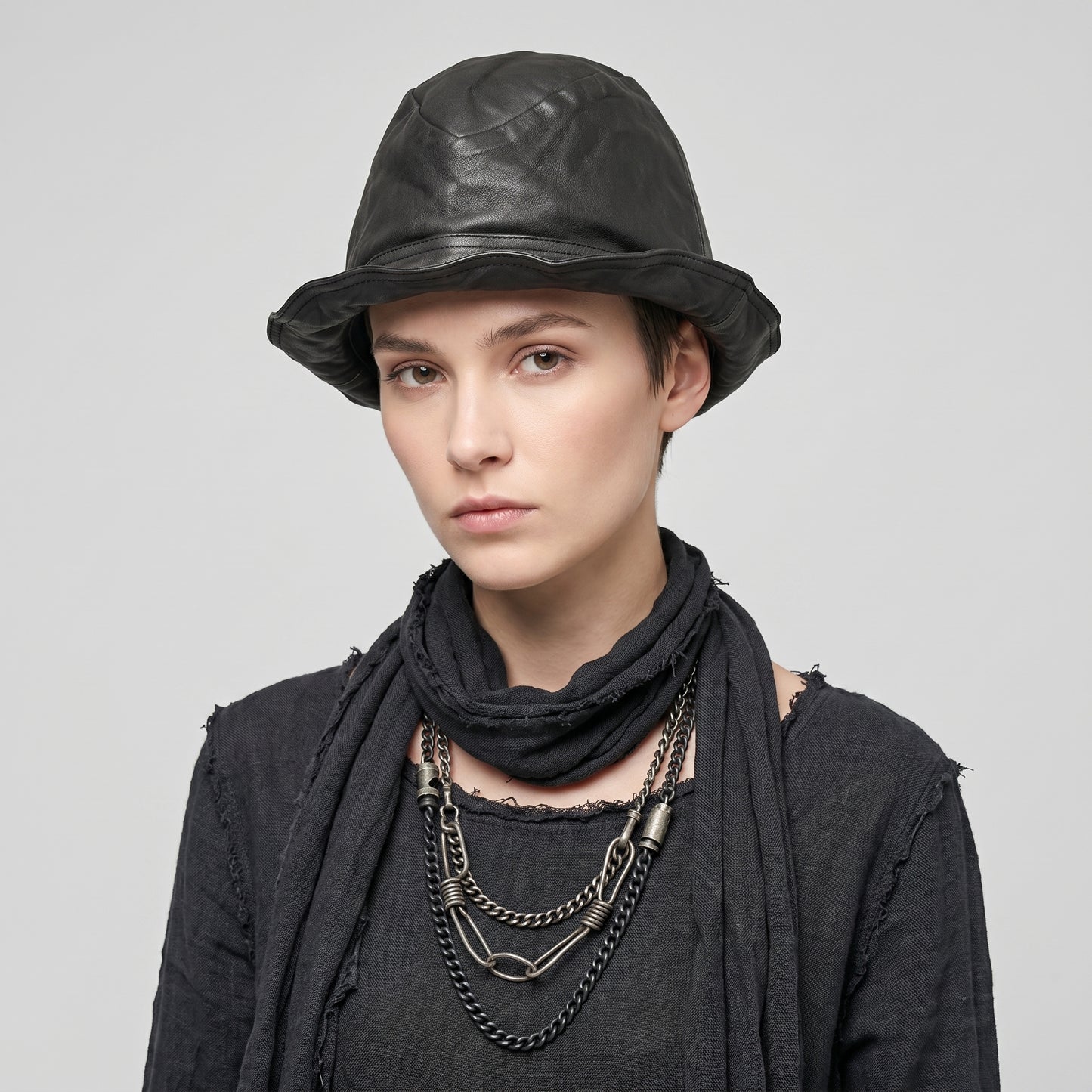 Sculptural Leather Bucket Hat