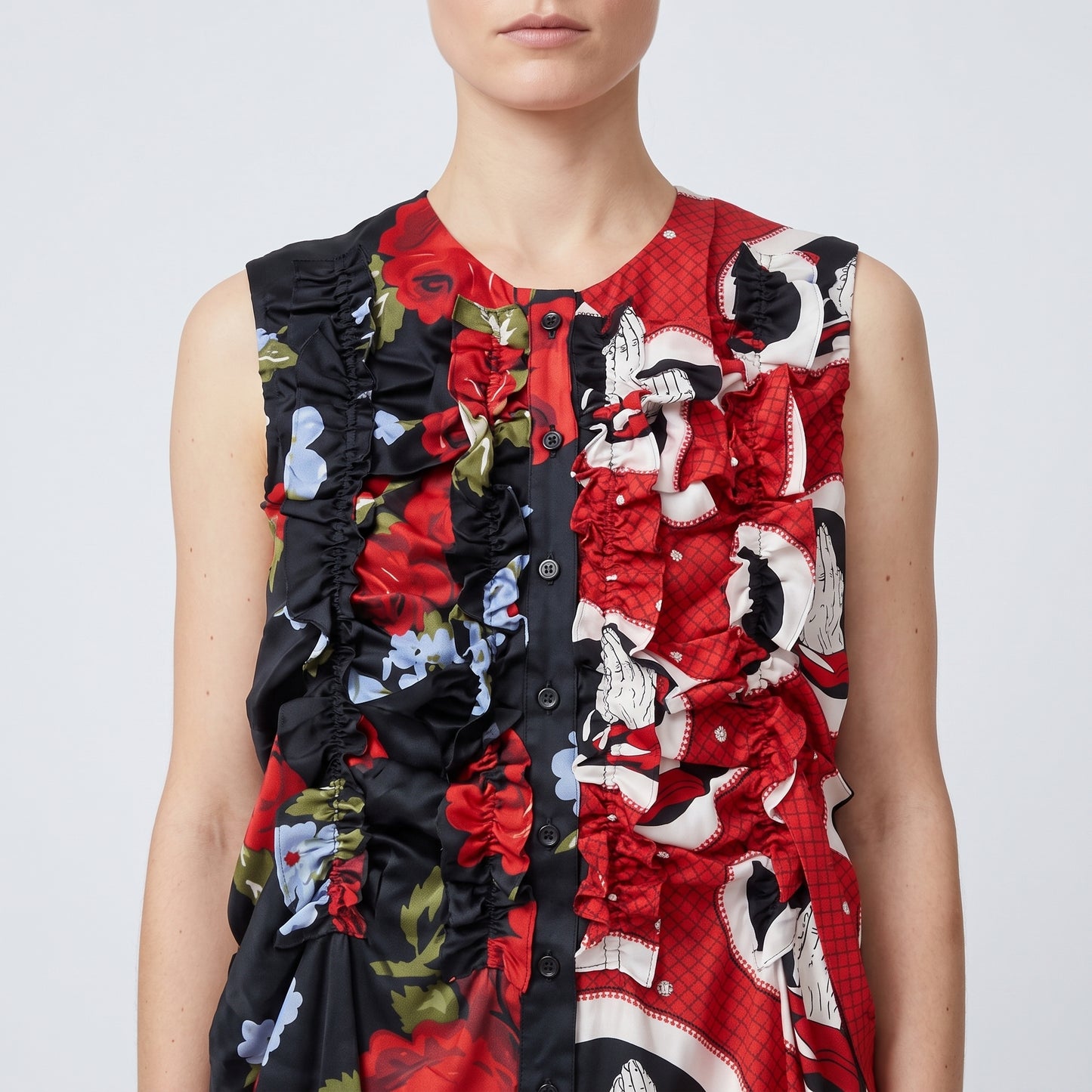 Mixed Print Floral Ruffle Dress