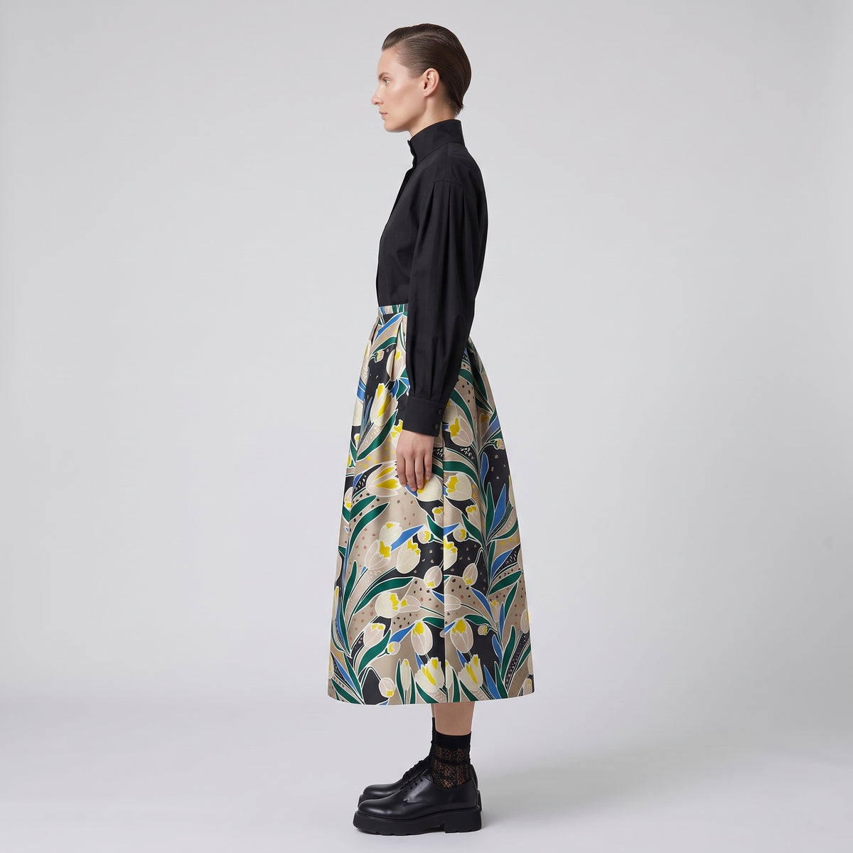 Floral Print Pleated Midi Skirt