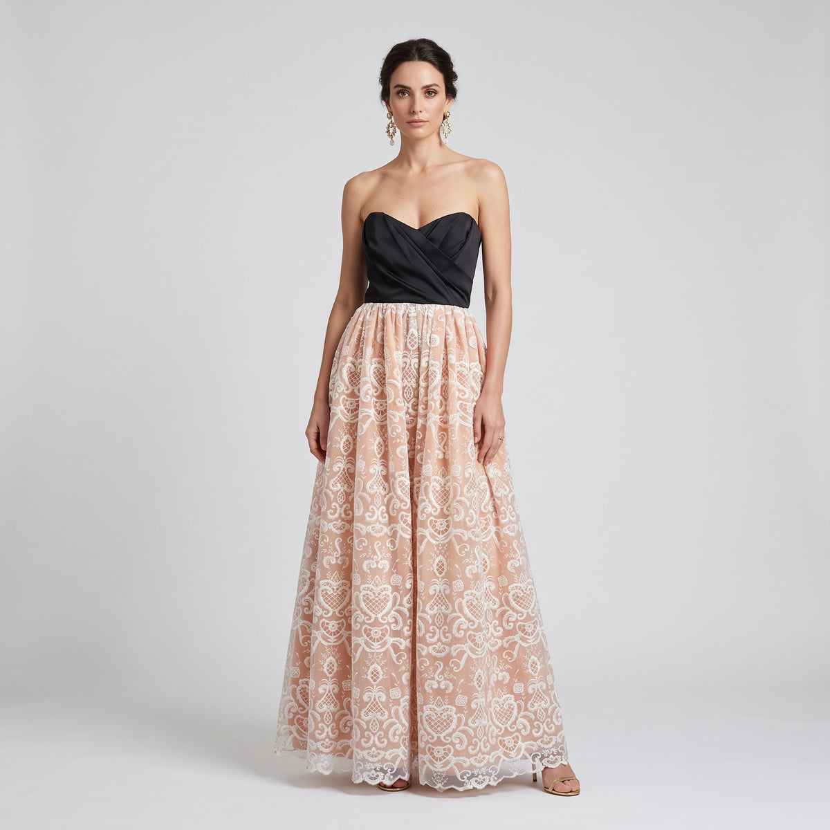 Strapless Embroidered Lace Gown