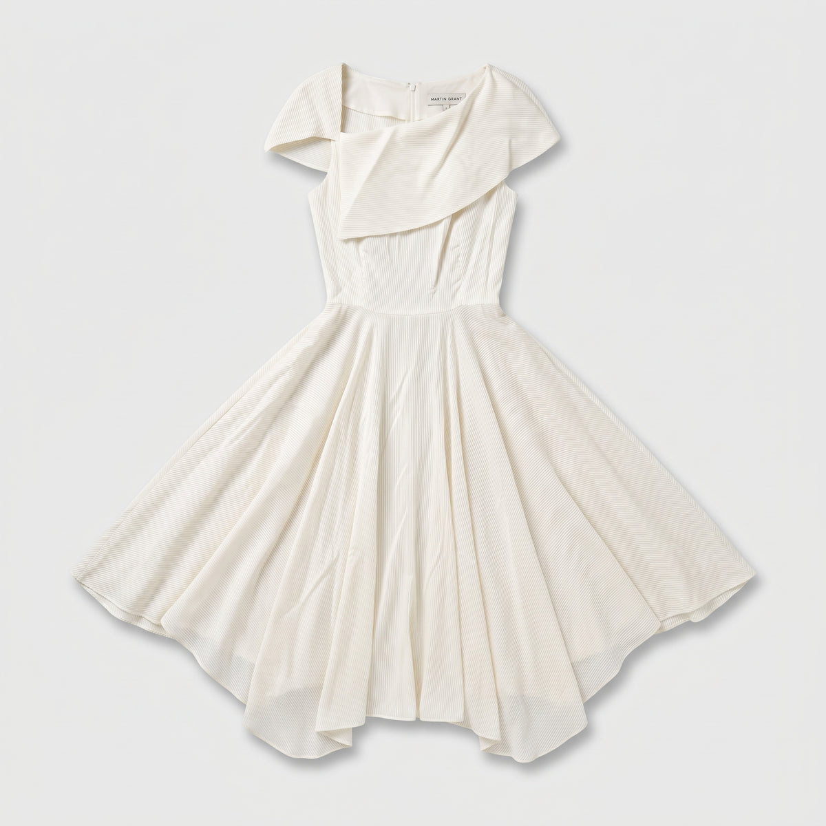 Asymmetric Pleated Cream Dress