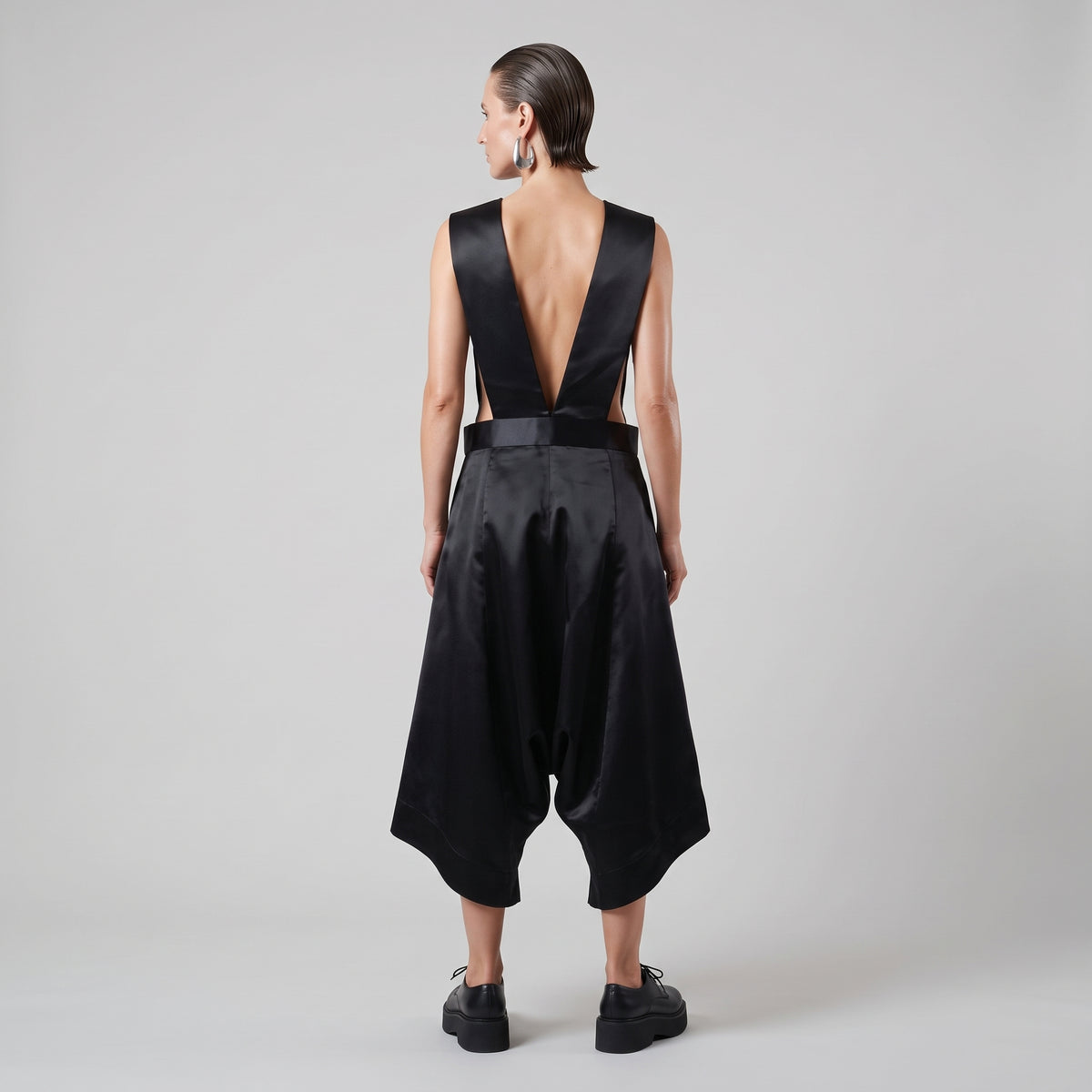Structured Black Suspender Skirt