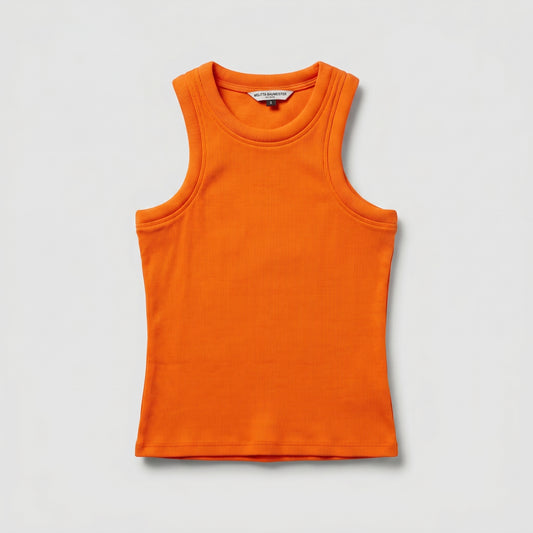 Orange Ribbed Knit Tank Top