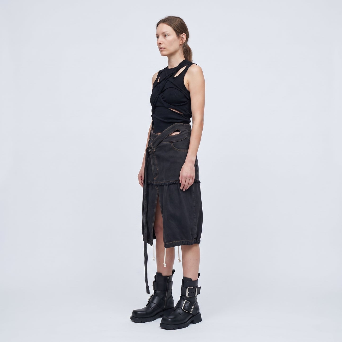 Deconstructed Wrap Denim Skirt