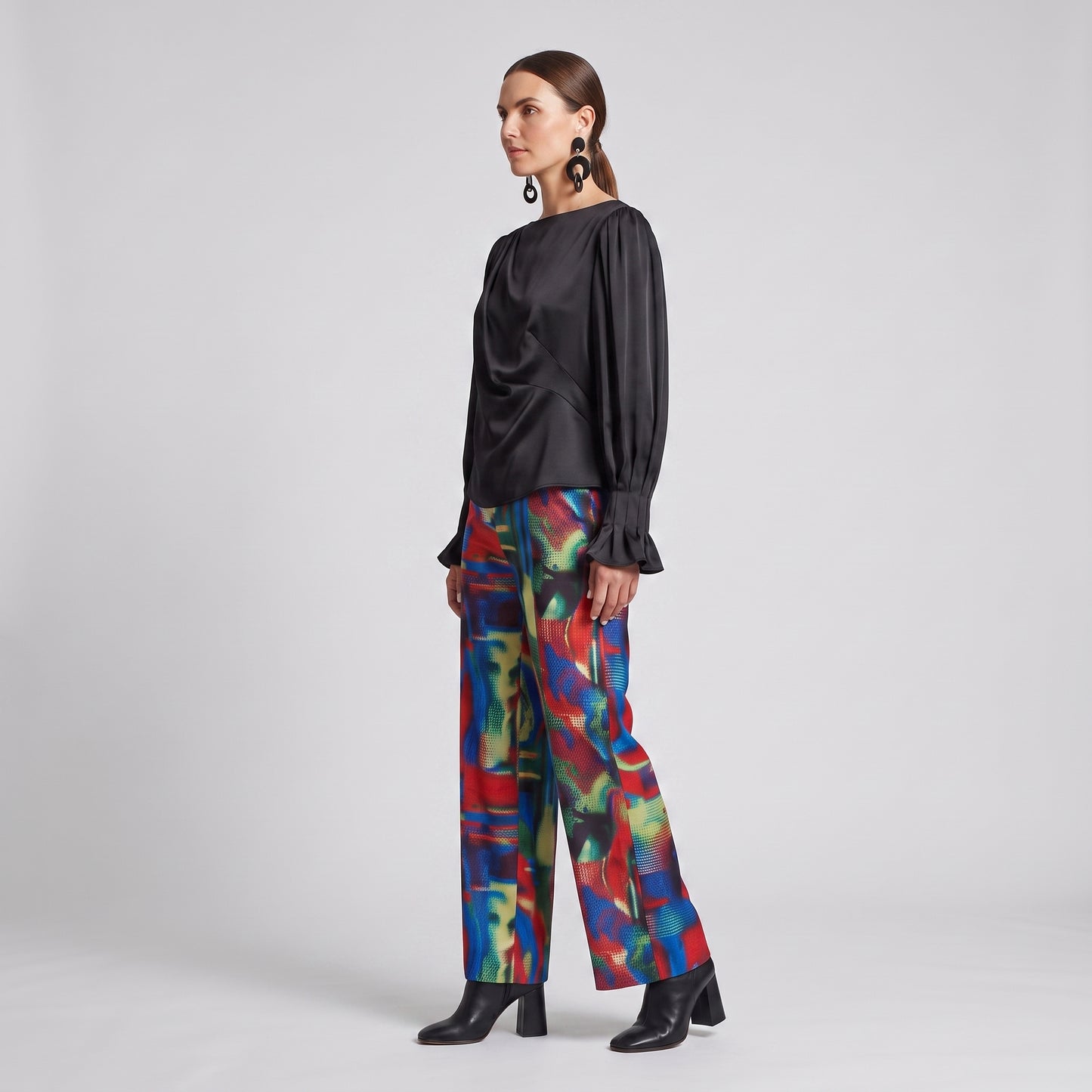 Draped Black Satin Blouse