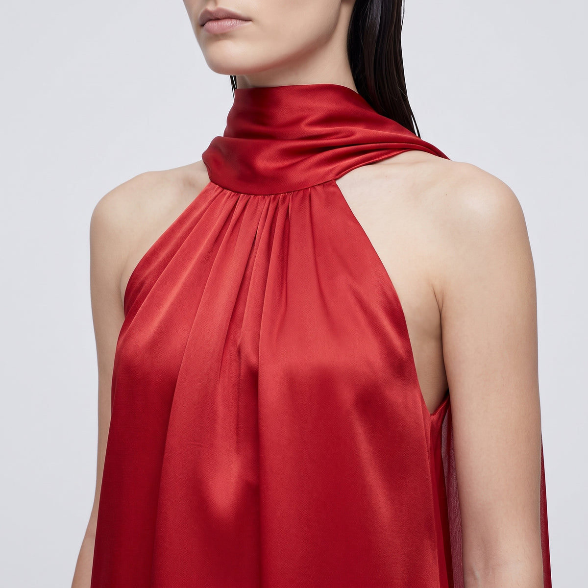 Pleated Satin Halter Neck Top