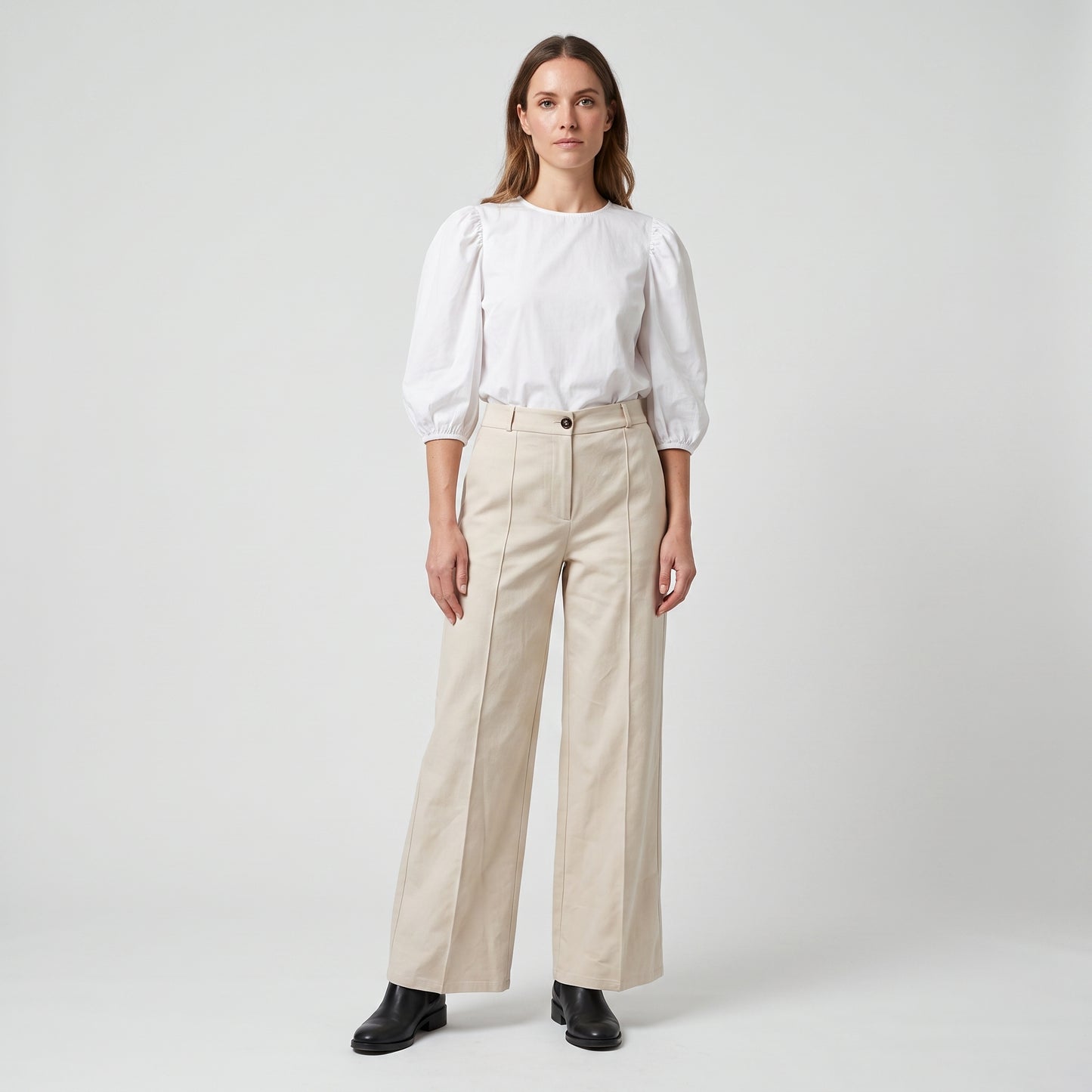 Tailored Cream Wide Leg Trousers