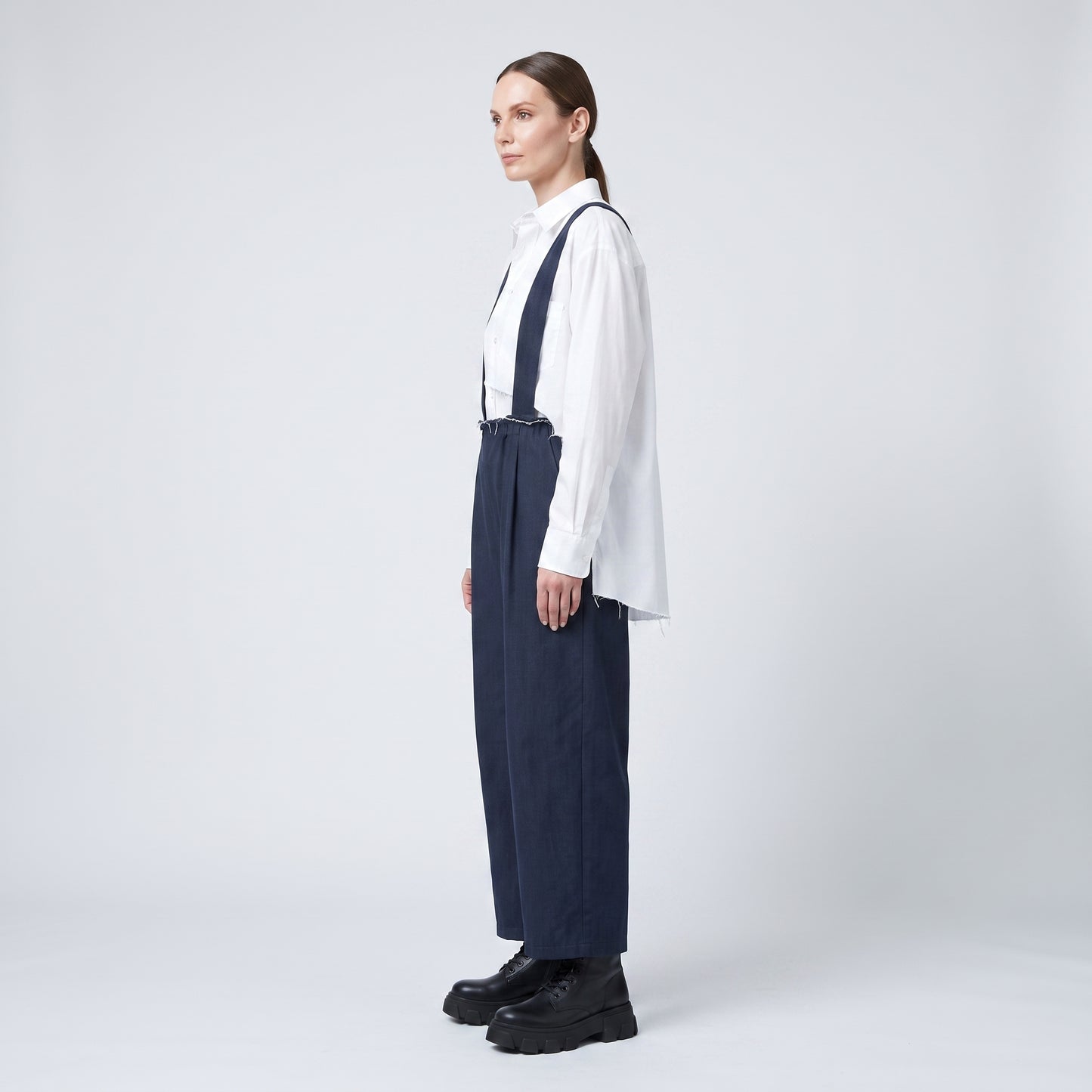 Navy Blue Cotton Suspender Trousers