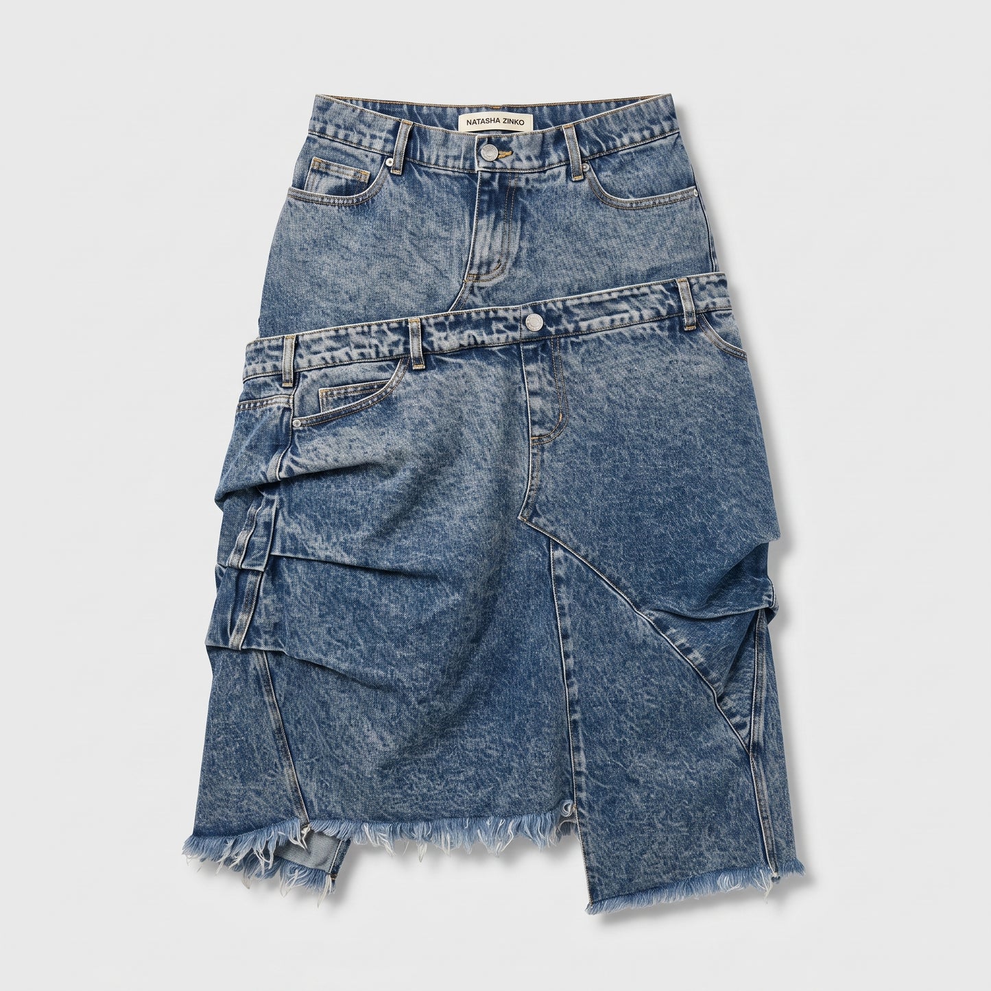 Layered Acid Wash Denim Skirt
