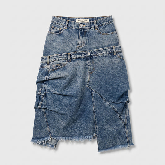 Layered Acid Wash Denim Skirt