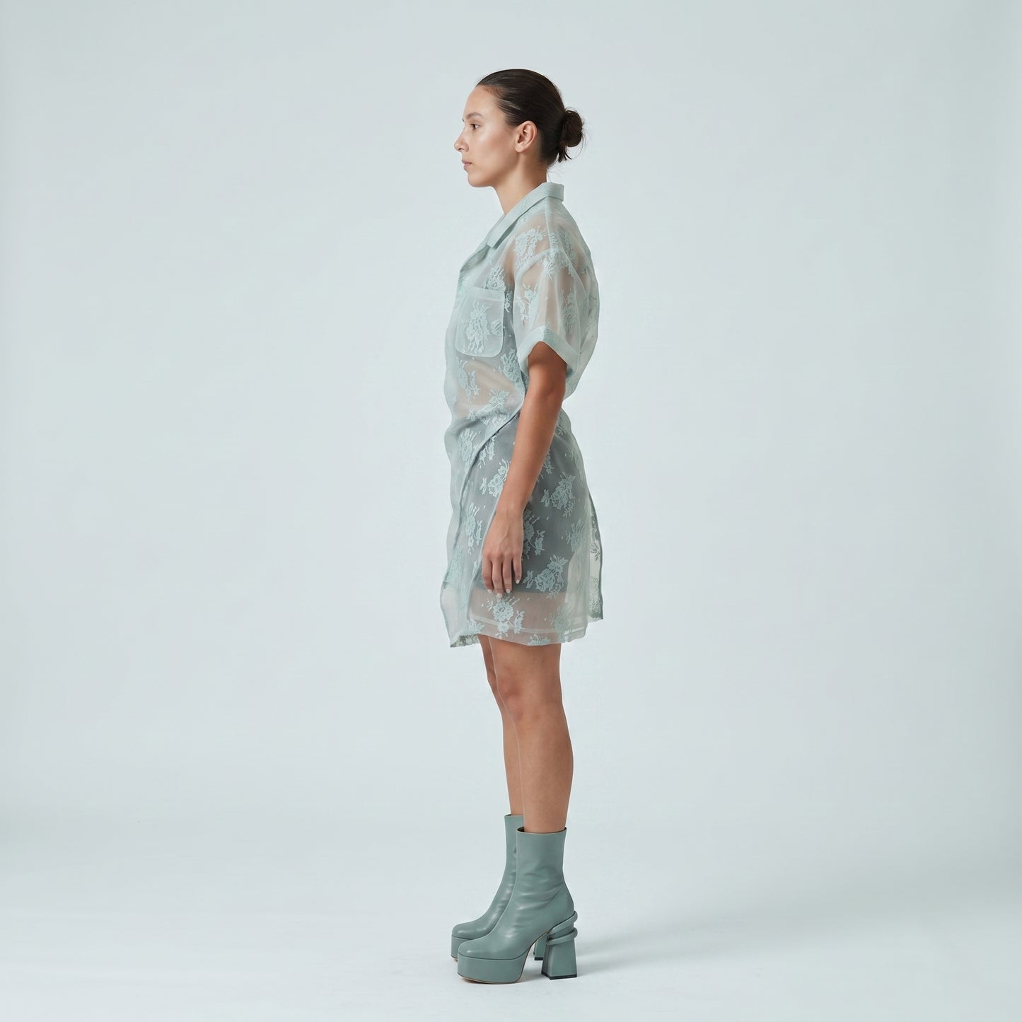 Mint Lace Shirt Mini Dress