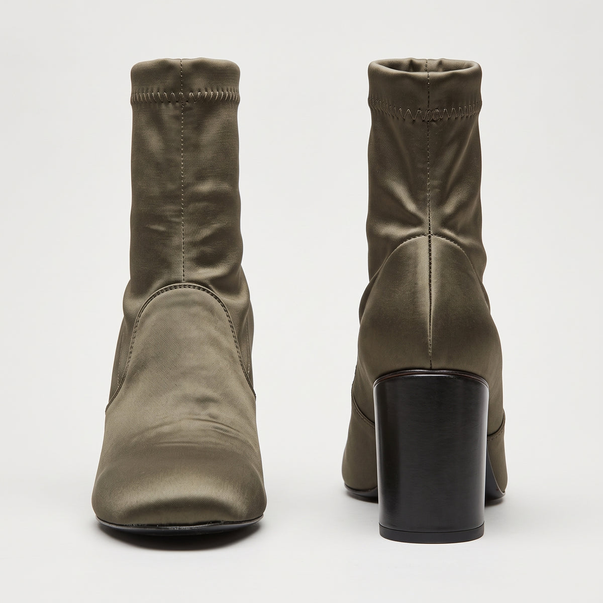 Satin Stretch Block Heel Boots