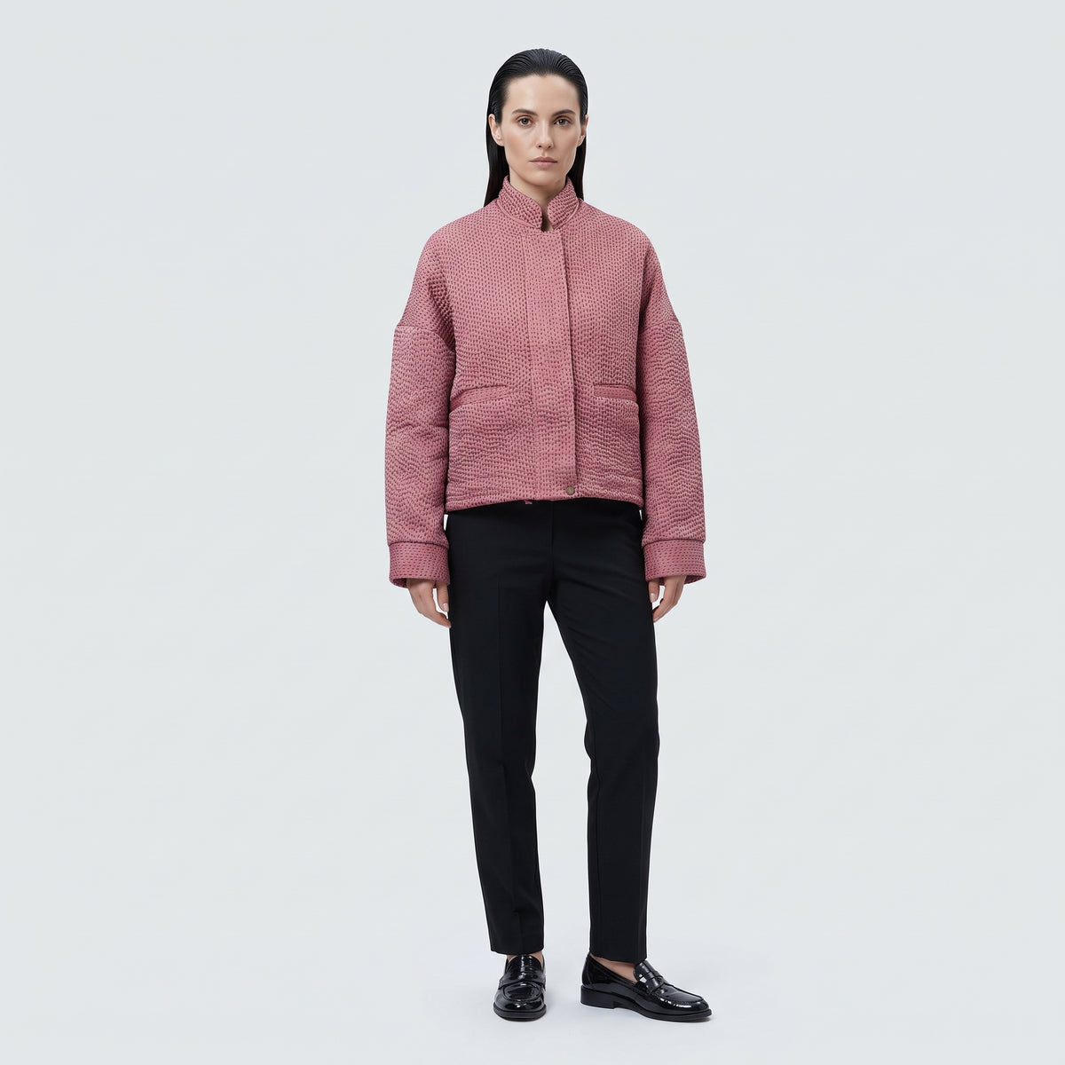 Quilted Stand-Collar Cropped Jacket