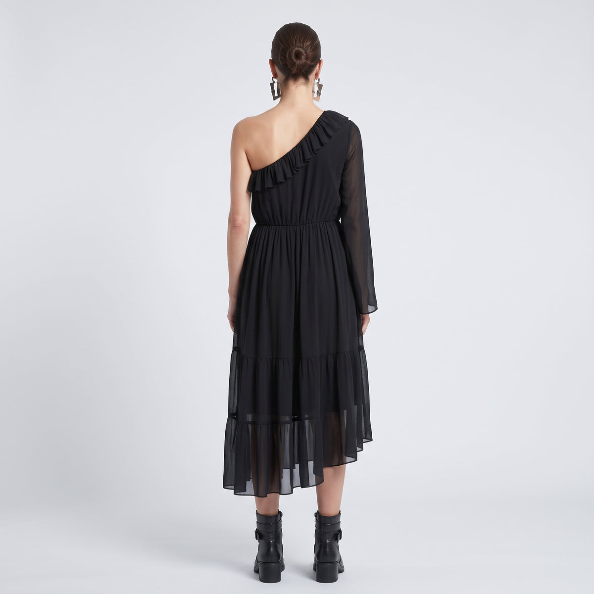 One-Shoulder Pleated Ruffle Dress