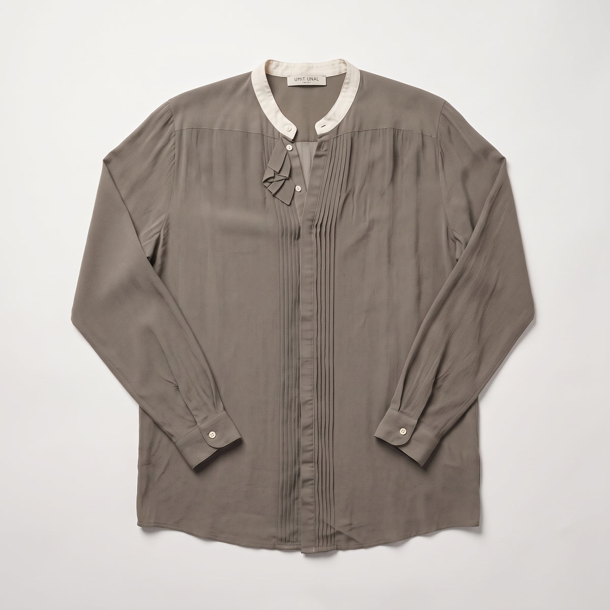 Pleated Detail Mandarin Collar Shirt