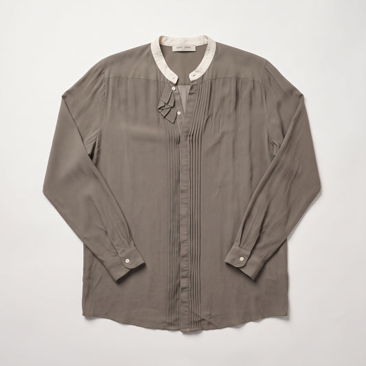 Pleated Detail Mandarin Collar Shirt
