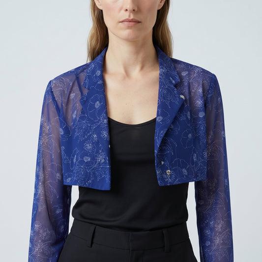 Cropped Blue Floral Mesh Jacket
