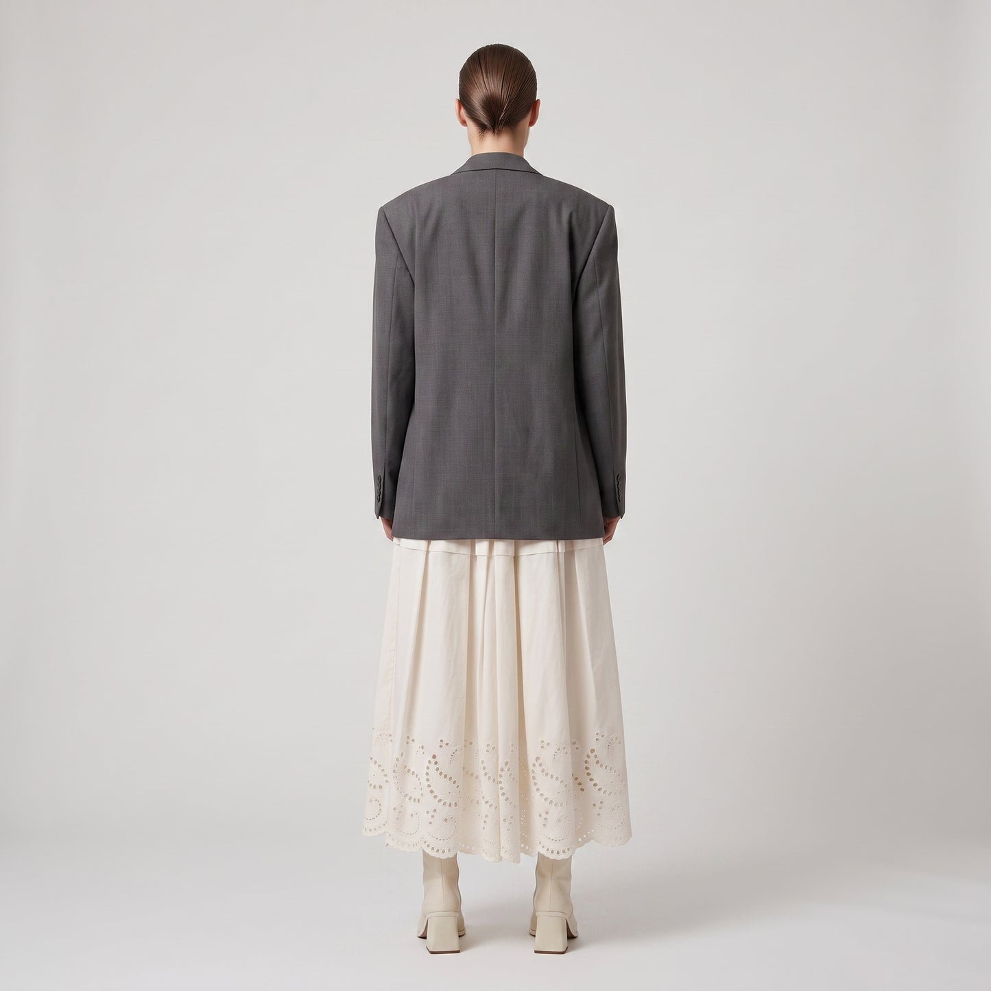 Pleated Embroidered Midi Skirt