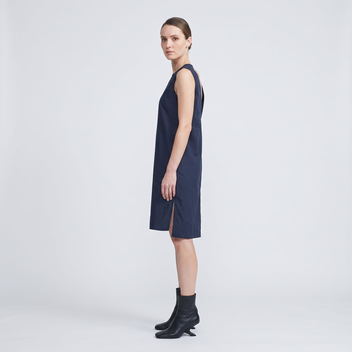 Sleeveless Navy Cotton Shift Dress
