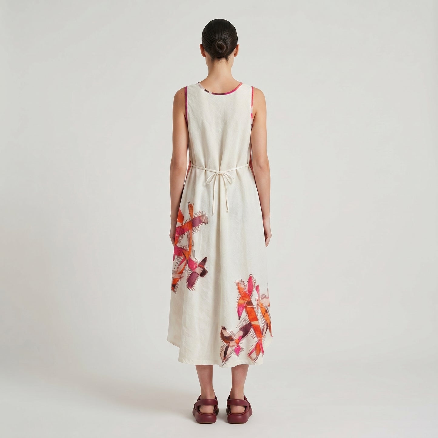 Abstract Print Sleeveless Linen Dress