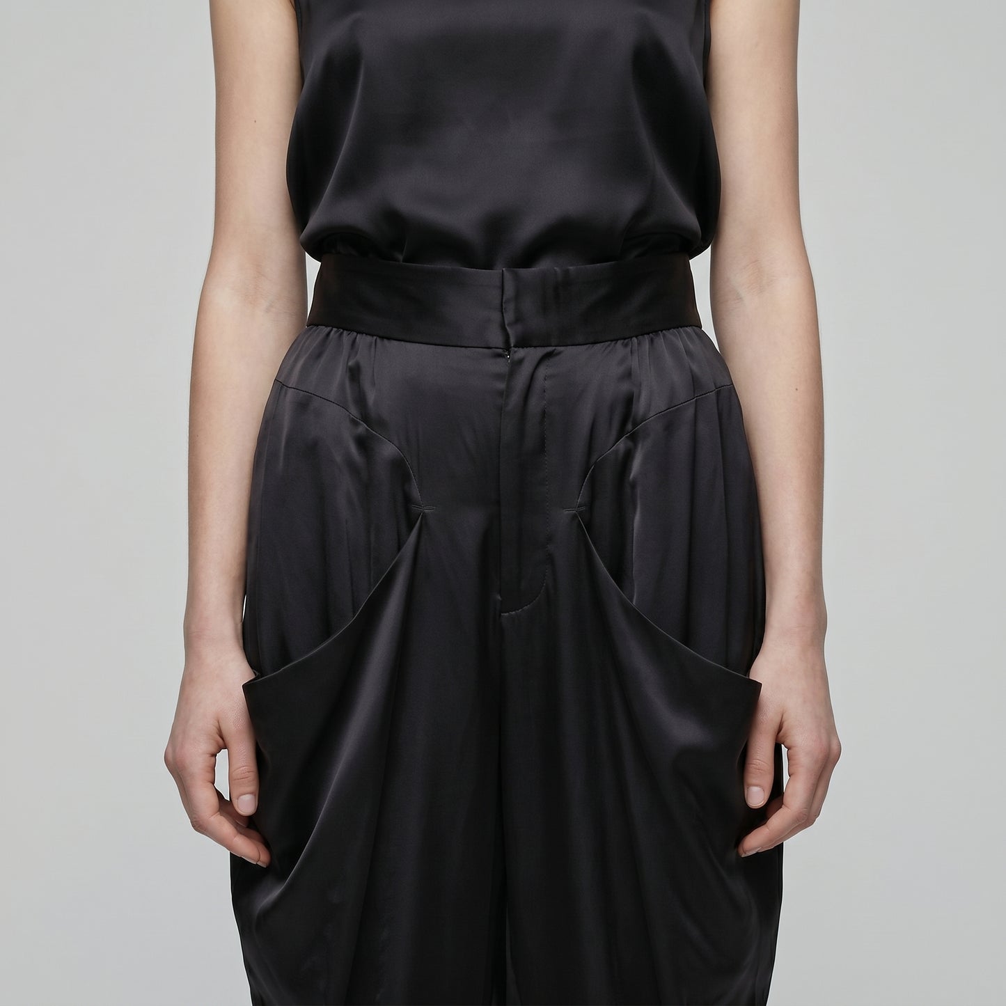 Satin High-Waisted Draped Trousers