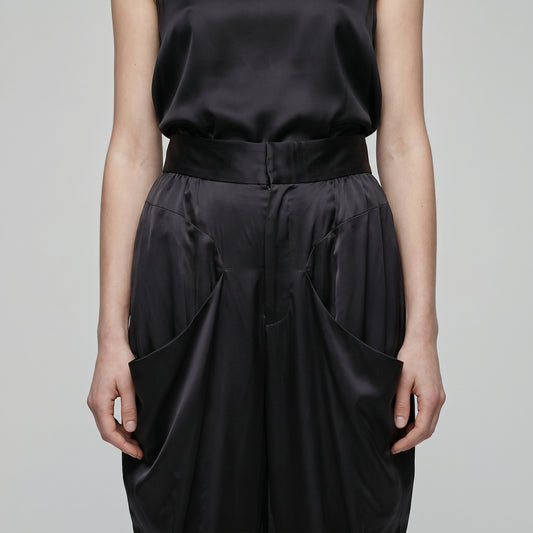 Satin High-Waisted Draped Trousers