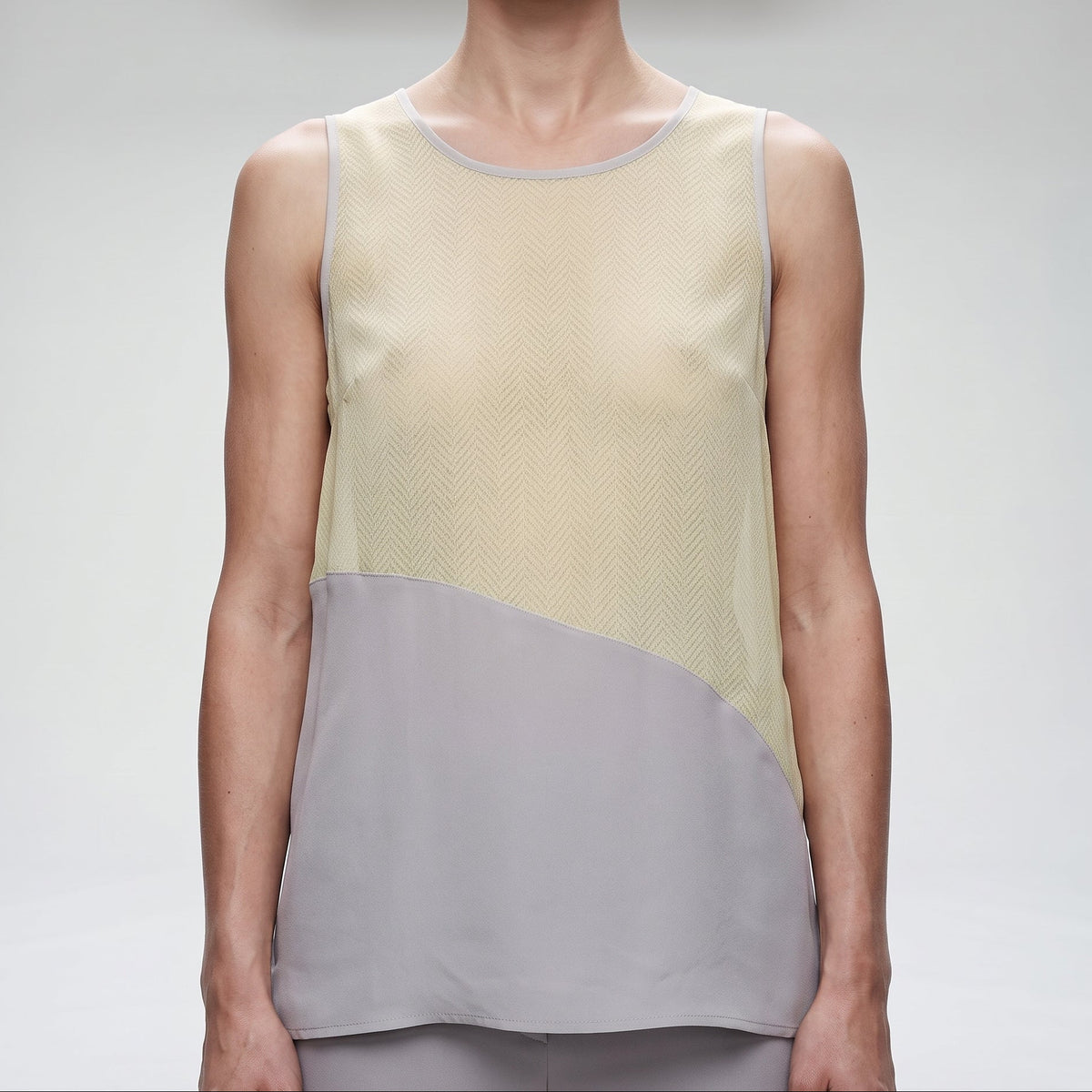 Two-Tone Sleeveless Silk Top