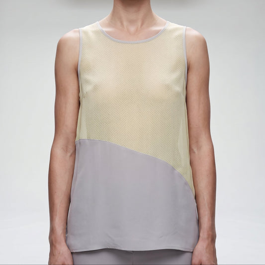 Two-Tone Sleeveless Silk Top