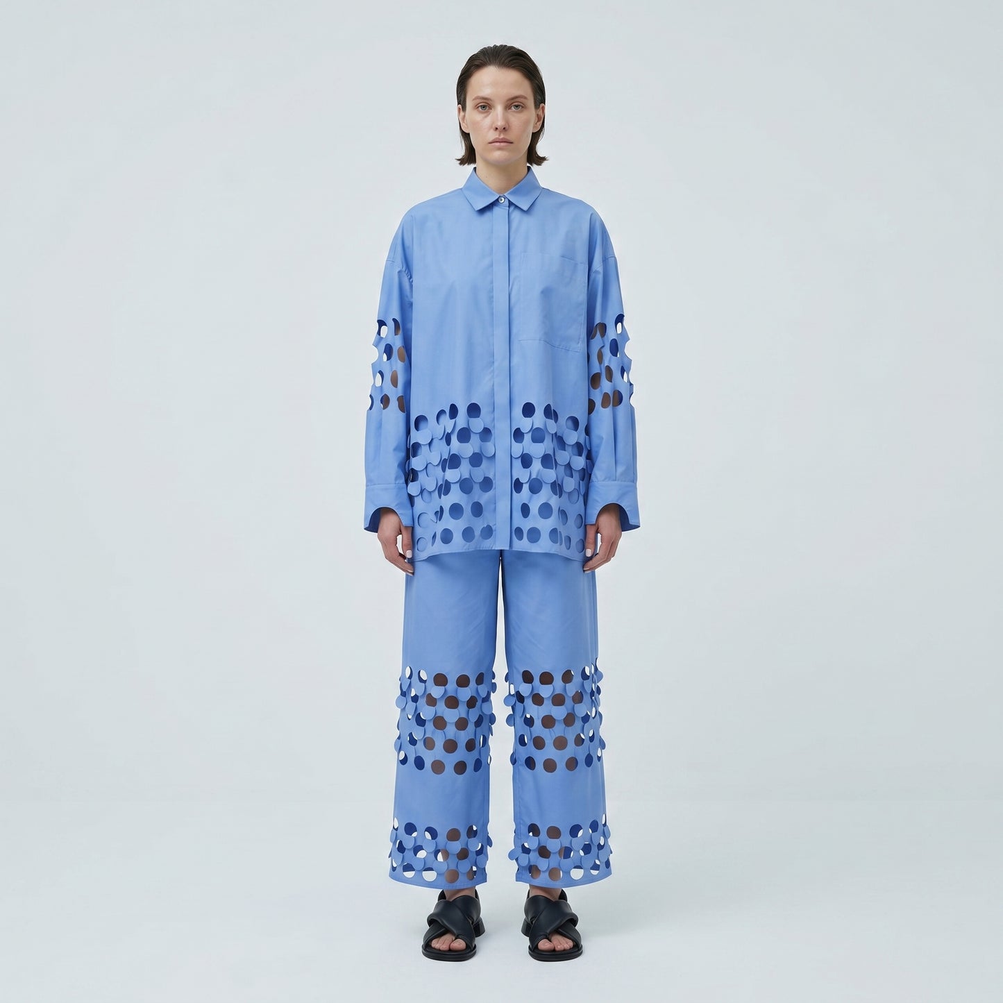 Perforated Cotton Oversized Shirt