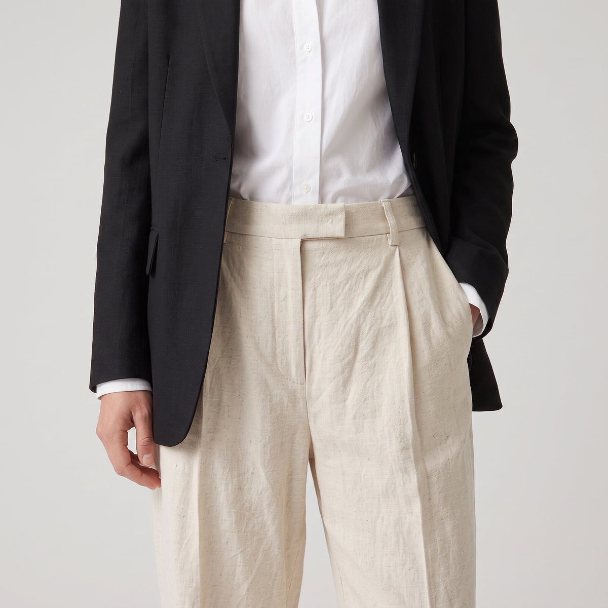 Pleated Cream Linen Trousers