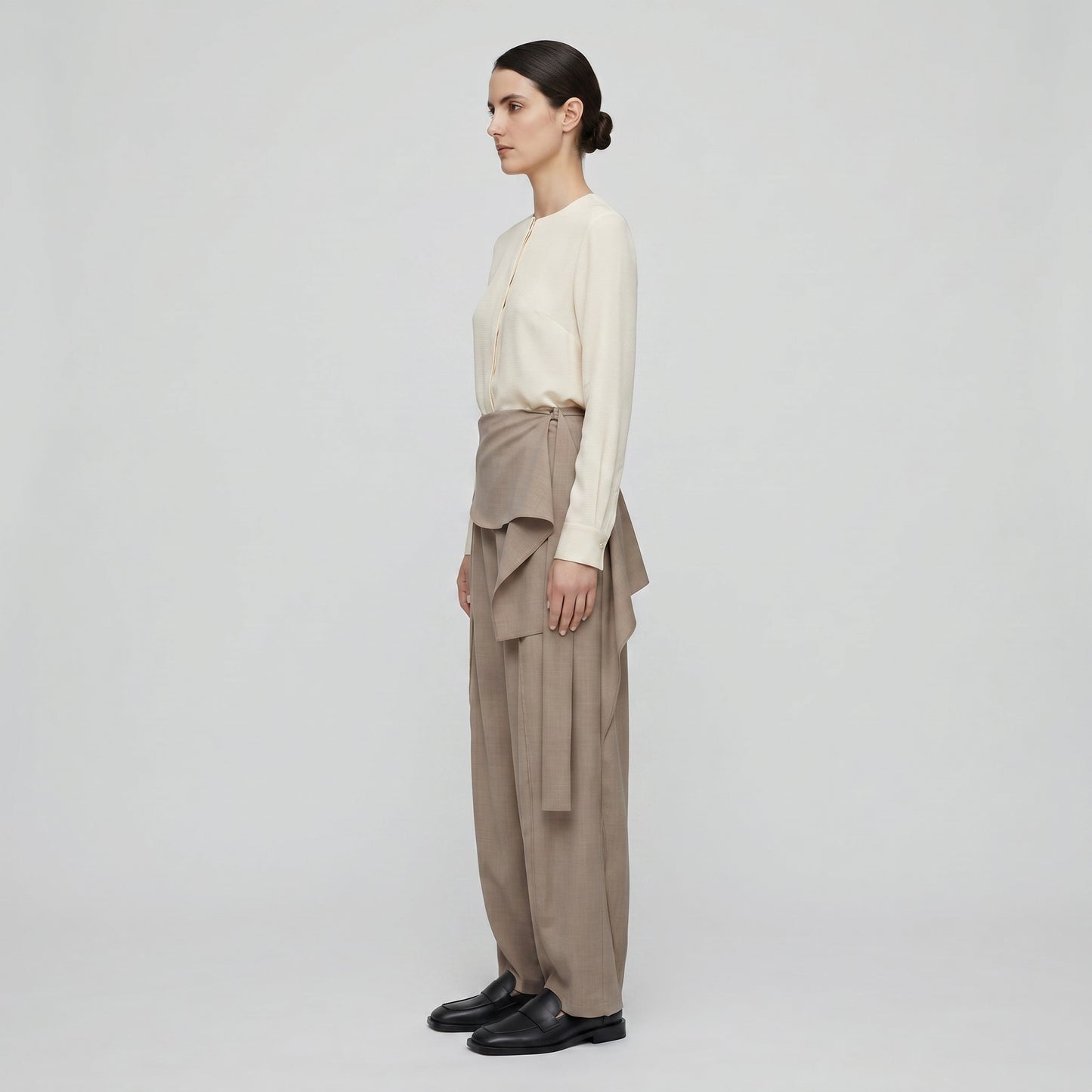 Draped Wide Leg Cropped Trousers