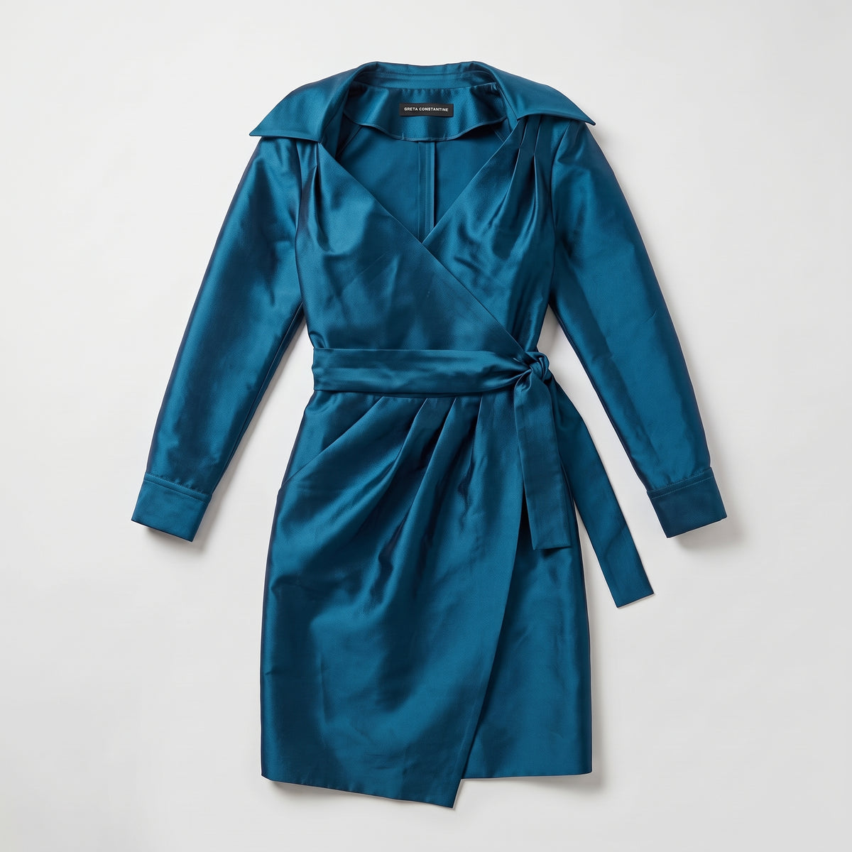 Satin Wrap Collar Dress