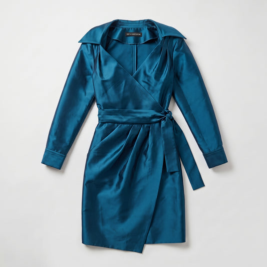 Satin Wrap Collar Dress