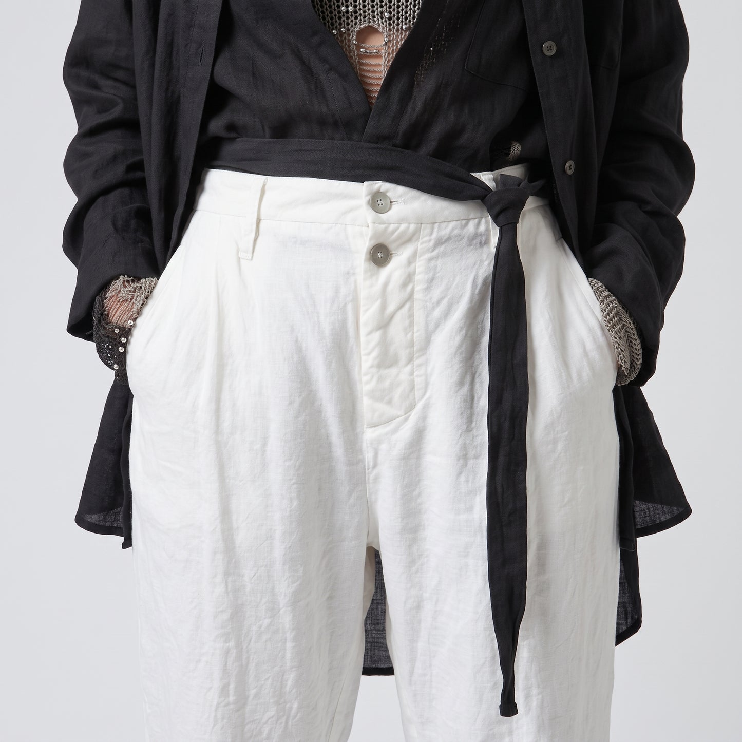 Relaxed Tailored White Linen Trousers
