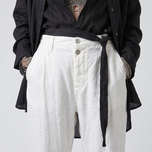 Relaxed Tailored White Linen Trousers