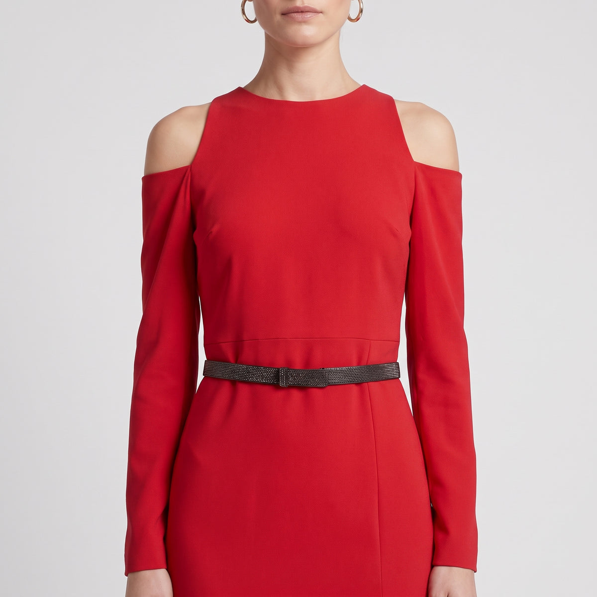 Cold Shoulder Belted Red Dress