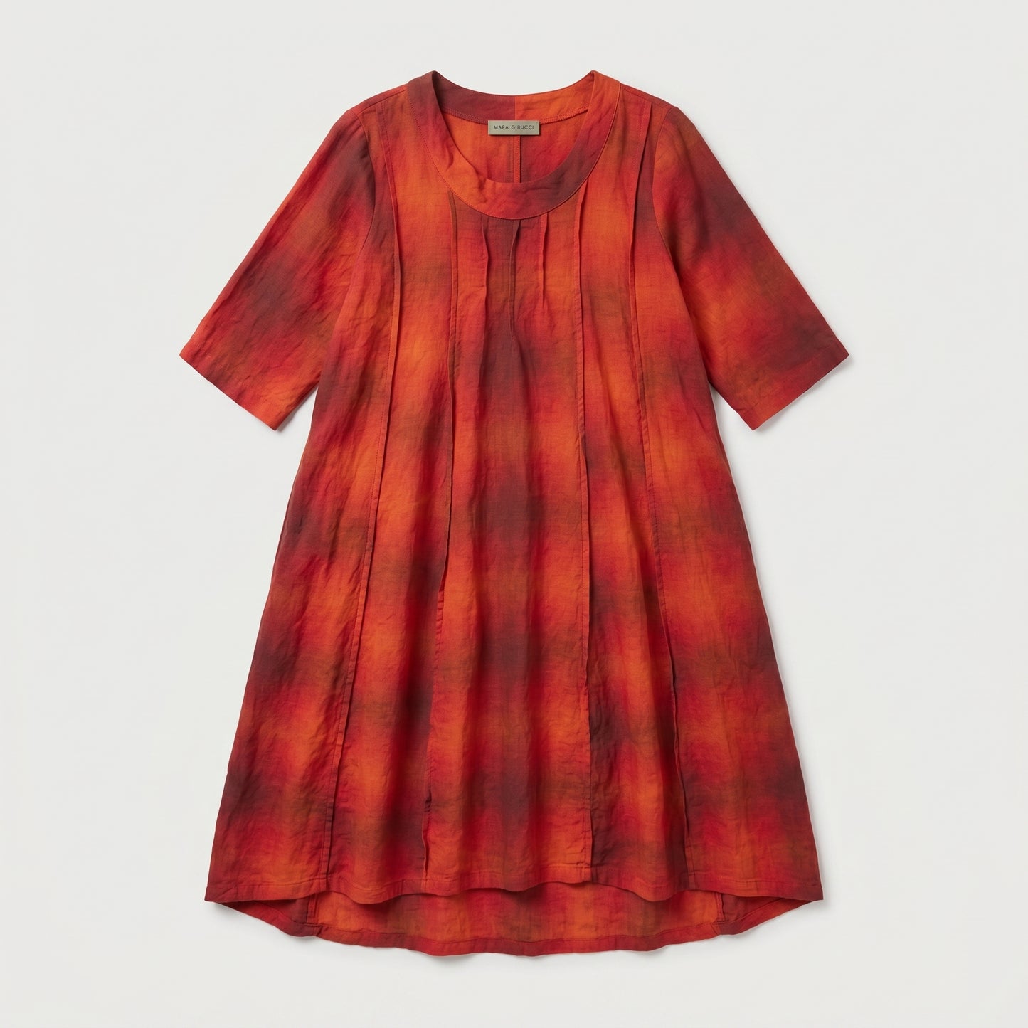 Pleated Plaid Linen Tunic