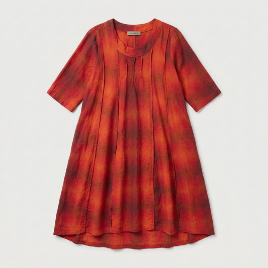 Pleated Plaid Linen Tunic