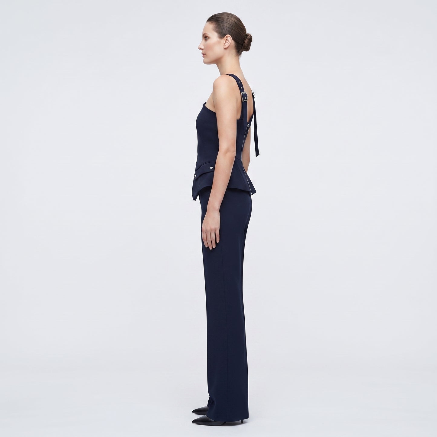 Structured One-Shoulder Peplum Jumpsuit